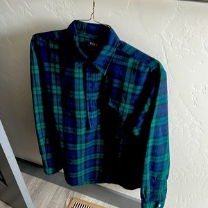 Green/blue Plaid Ralph Lauren bottom down shirt.